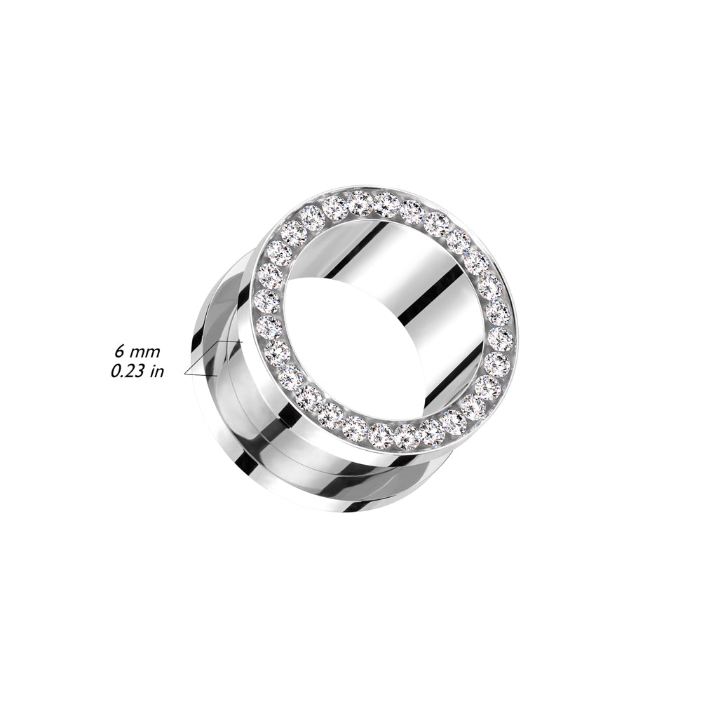 Surgical Steel Channel-Set Crystal Tunnels 10g - 1"