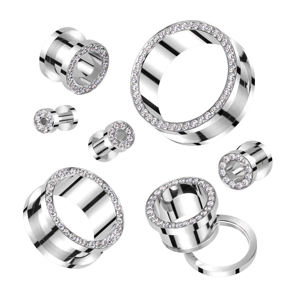 Surgical Steel Channel-Set Crystal Machine Head Tunnels 10g - 1"