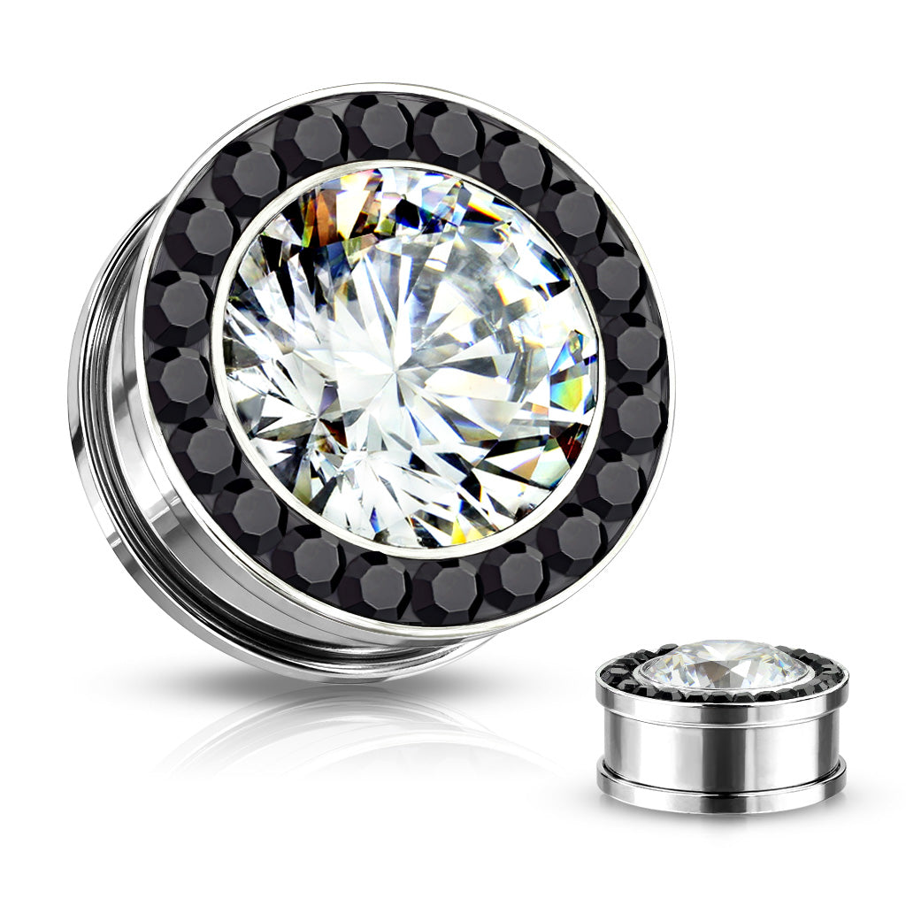 Bezel-Set Gemmed Bling SS Machine Head Plugs 8g - 5/8"