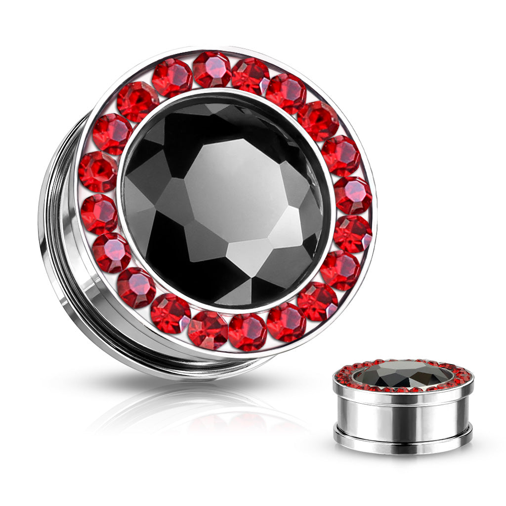 Bezel-Set Gemmed Bling SS Machine Head Plugs 8g - 5/8"