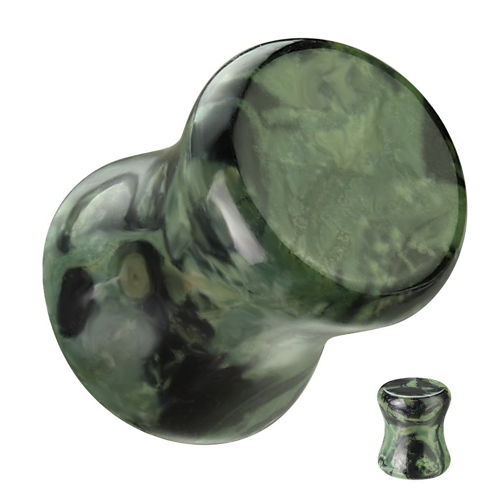 Green Eye Jasper Stone Double Flare Plugs 6g - 1"