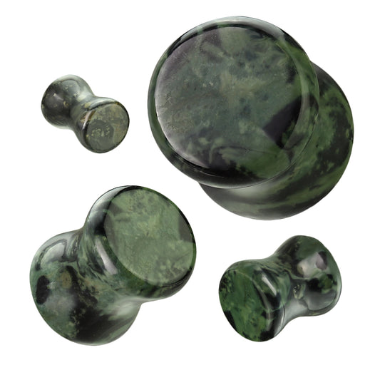 Green Eye Jasper Stone Double Flare Plugs 6g - 1"
