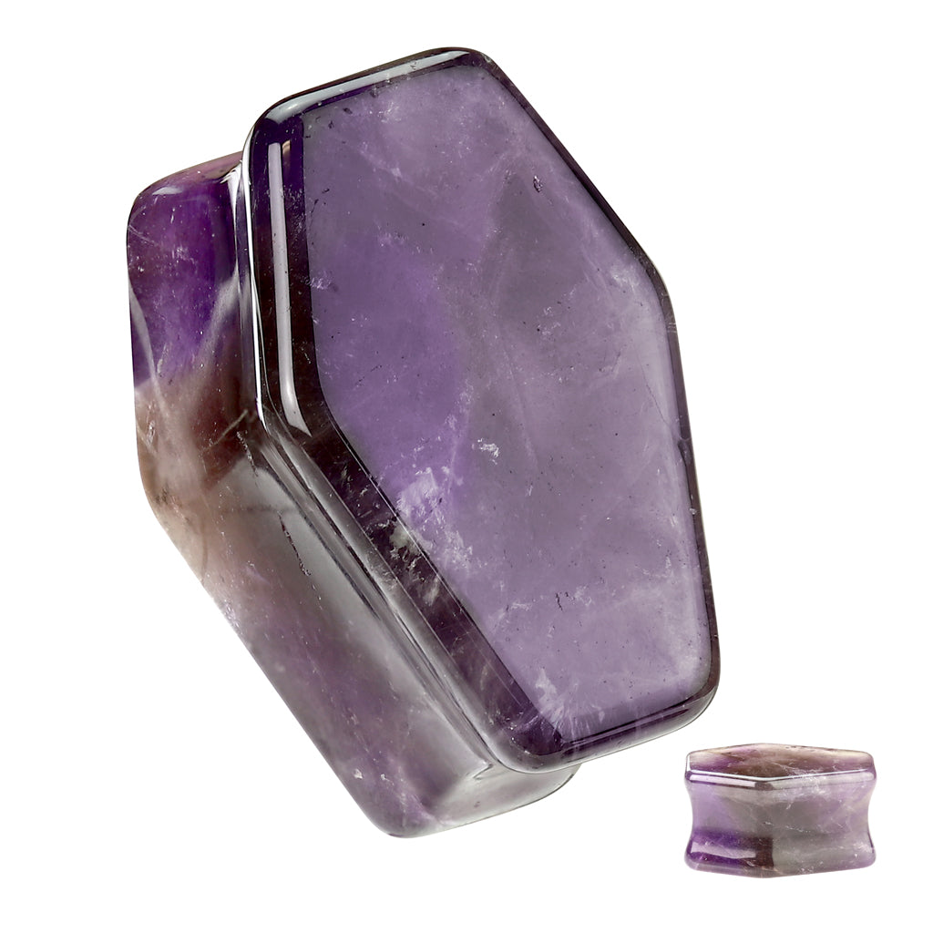 Amethyst Stone Coffin Double Flare Plugs 2g - 1"