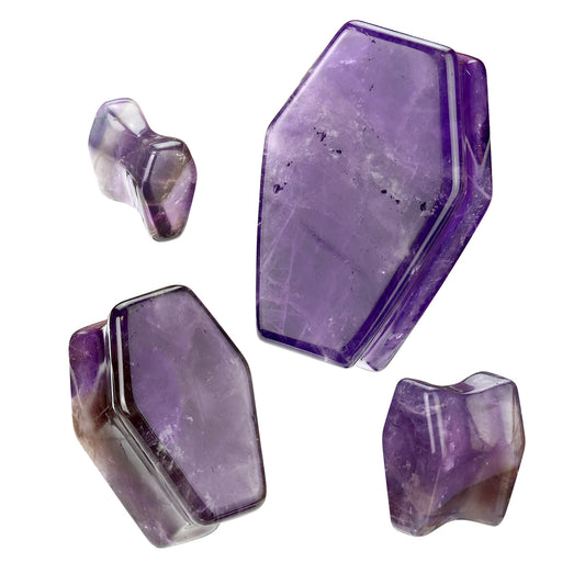 Amethyst Stone Coffin Double Flare Plugs 2g - 1"
