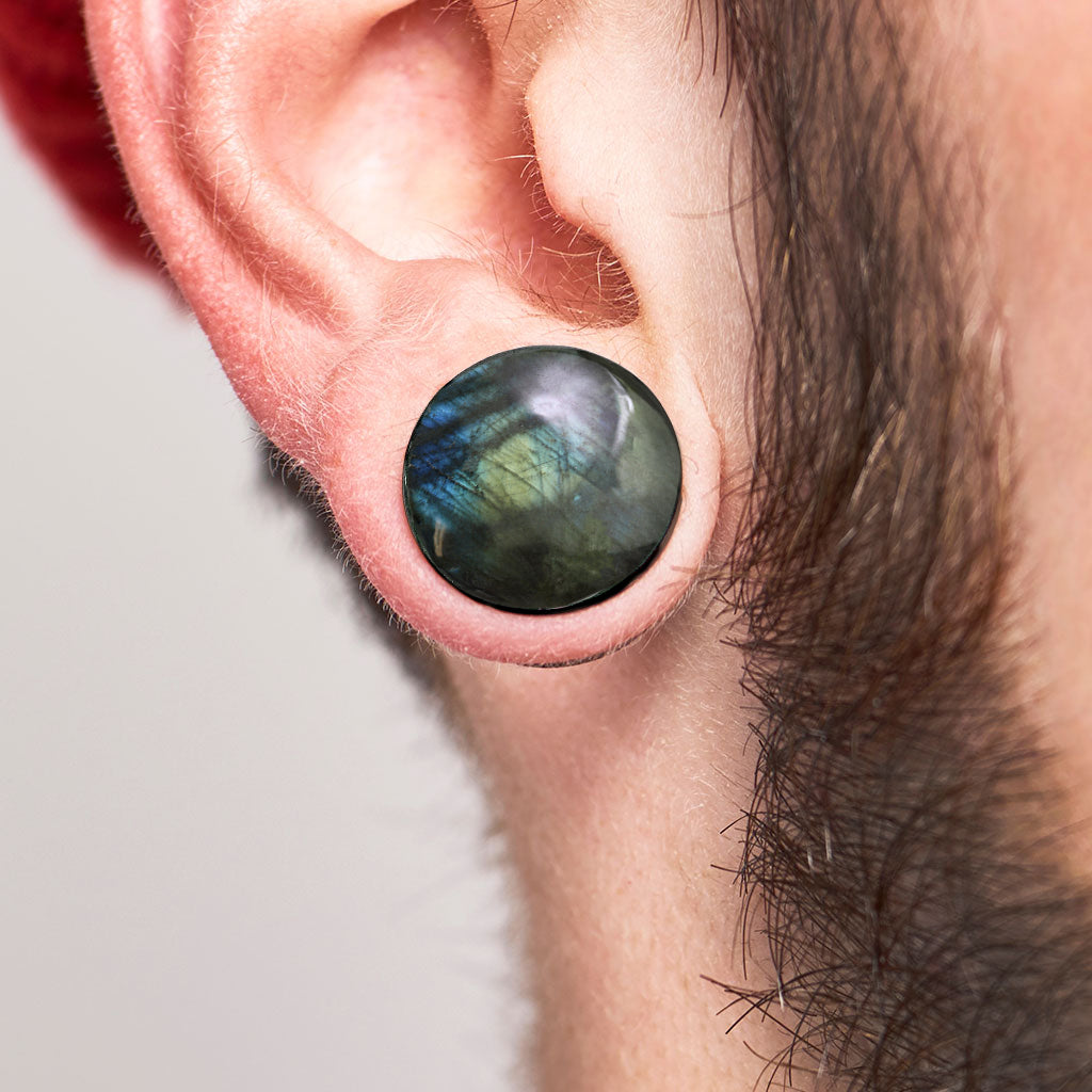 Labradorite Stone Double Flare Plugs 4g - 1"