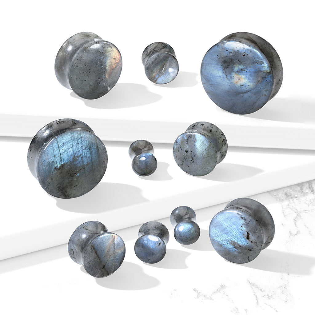 Labradorite Stone Double Flare Plugs 4g - 1"