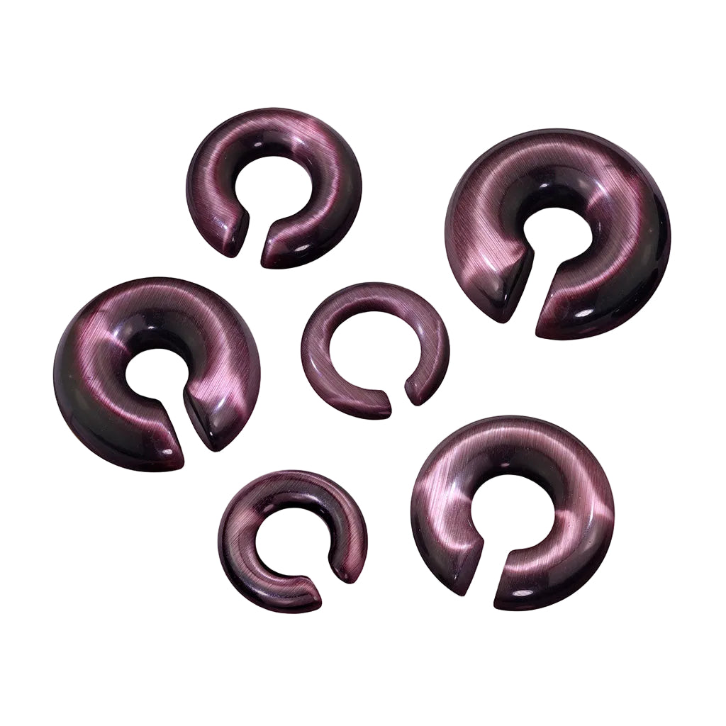 Purple Cat Eye Stone Hoop Plugs 2g - 5/8"