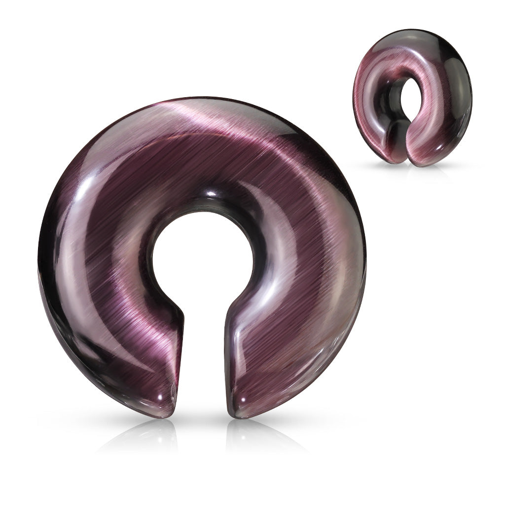 Purple Cat Eye Stone Hoop Plugs 2g - 5/8"
