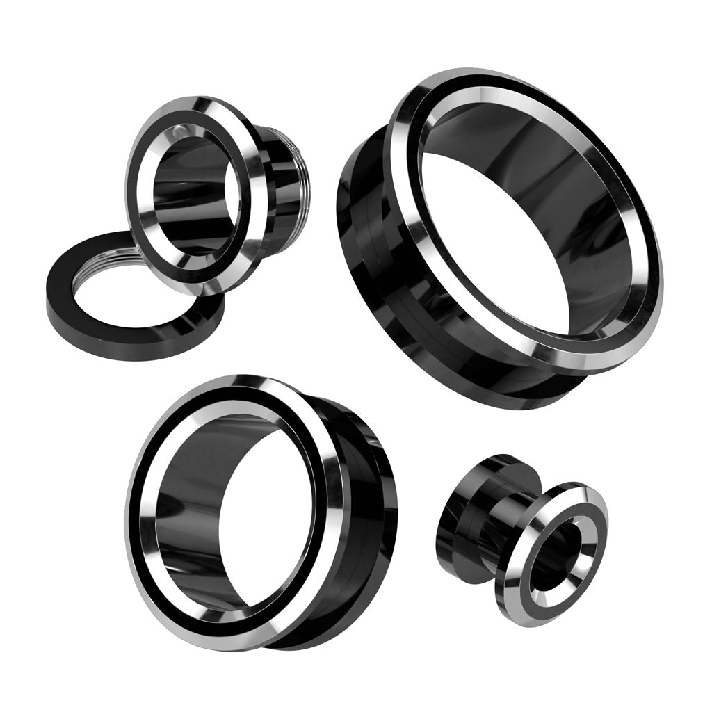 Surgical Steel + Blackline PVD Machine Head Tunnels 0g - 1"