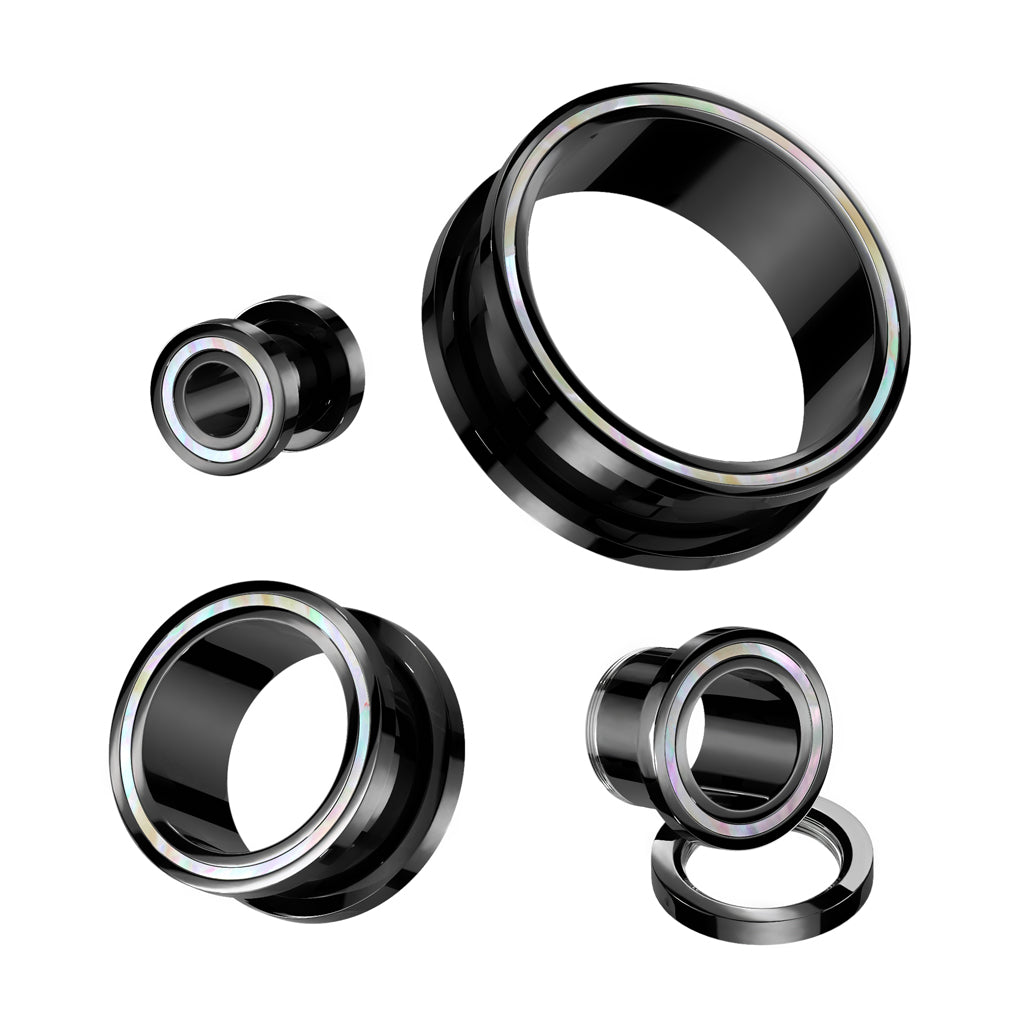 Blackline PVD + Mother of Pearl Inlay Machine Head Tunnels 2g - 1"