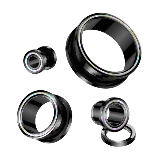 Blackline PVD + Mother of Pearl Inlay Machine Head Tunnels 2g - 1"