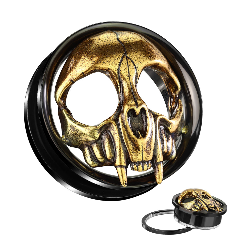 Gold Skull Plugs Machine Head 0g - 1"