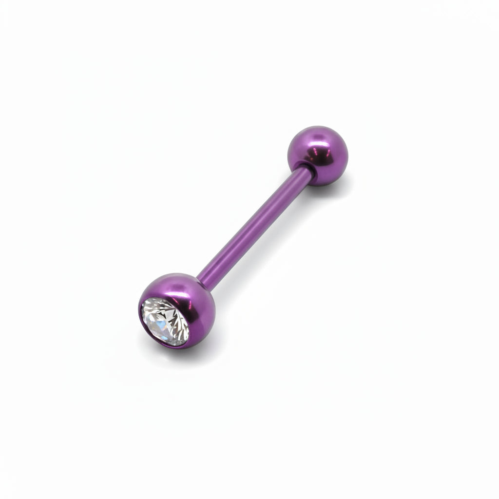 Premium PVD SS Bezel-Set Crystal Tongue Barbell 14g