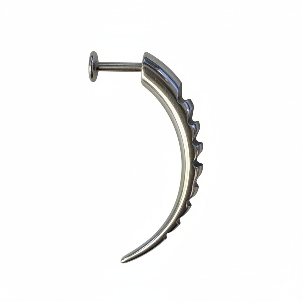 Surgical Steel Curved Textured Spike Disturbed Flat Back 14g