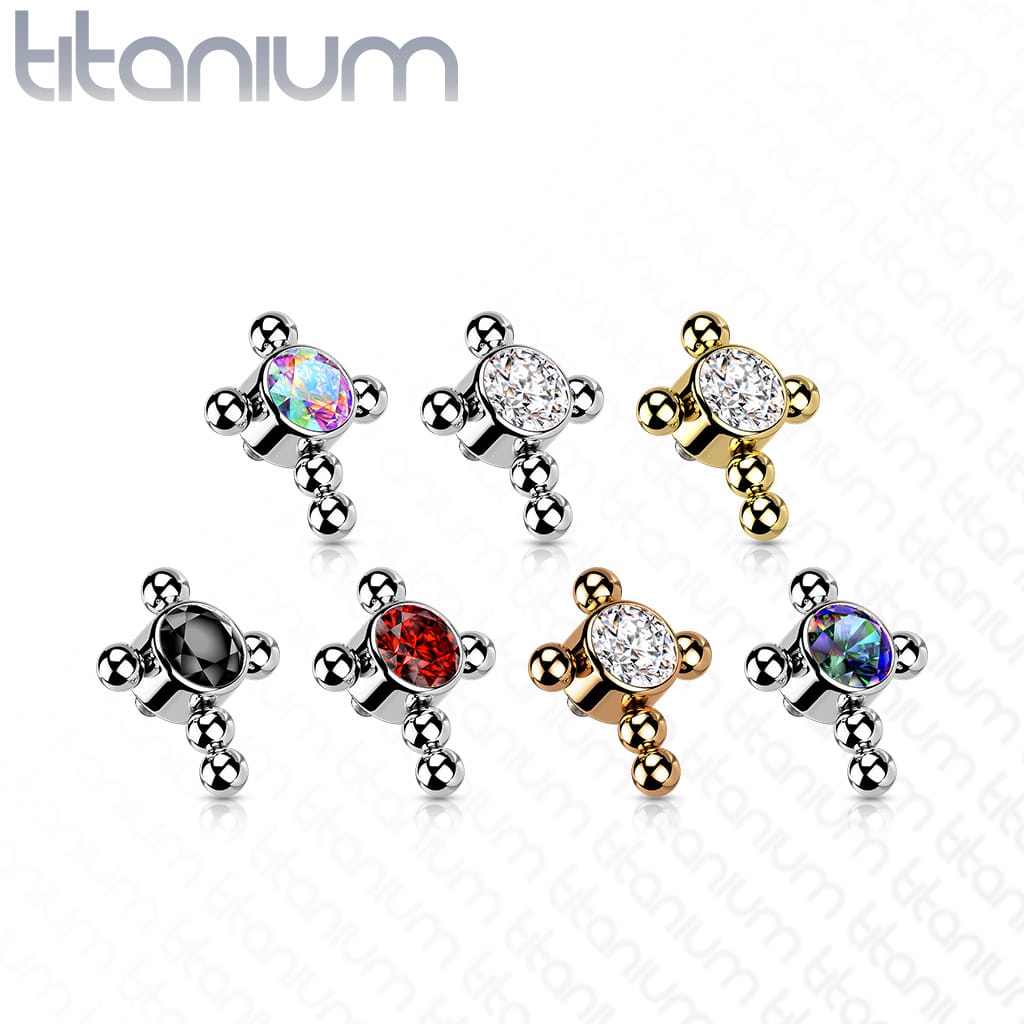 PREMIUM Crystal + Dotwork Cross Microdermal Top - Jewelry – BodyMods
