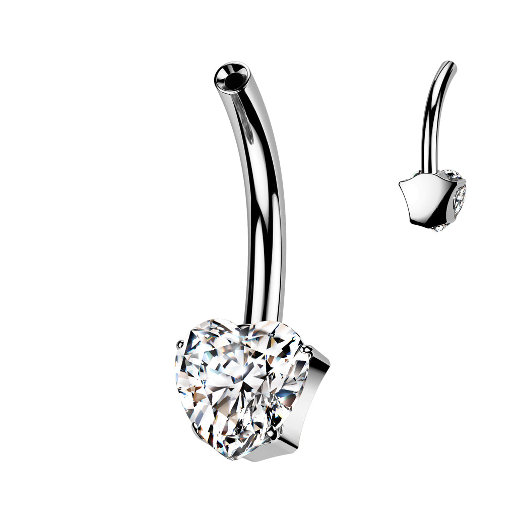 Premium G23 Titanium Threadless Claw Set Crystal Heart Navel Barbell
