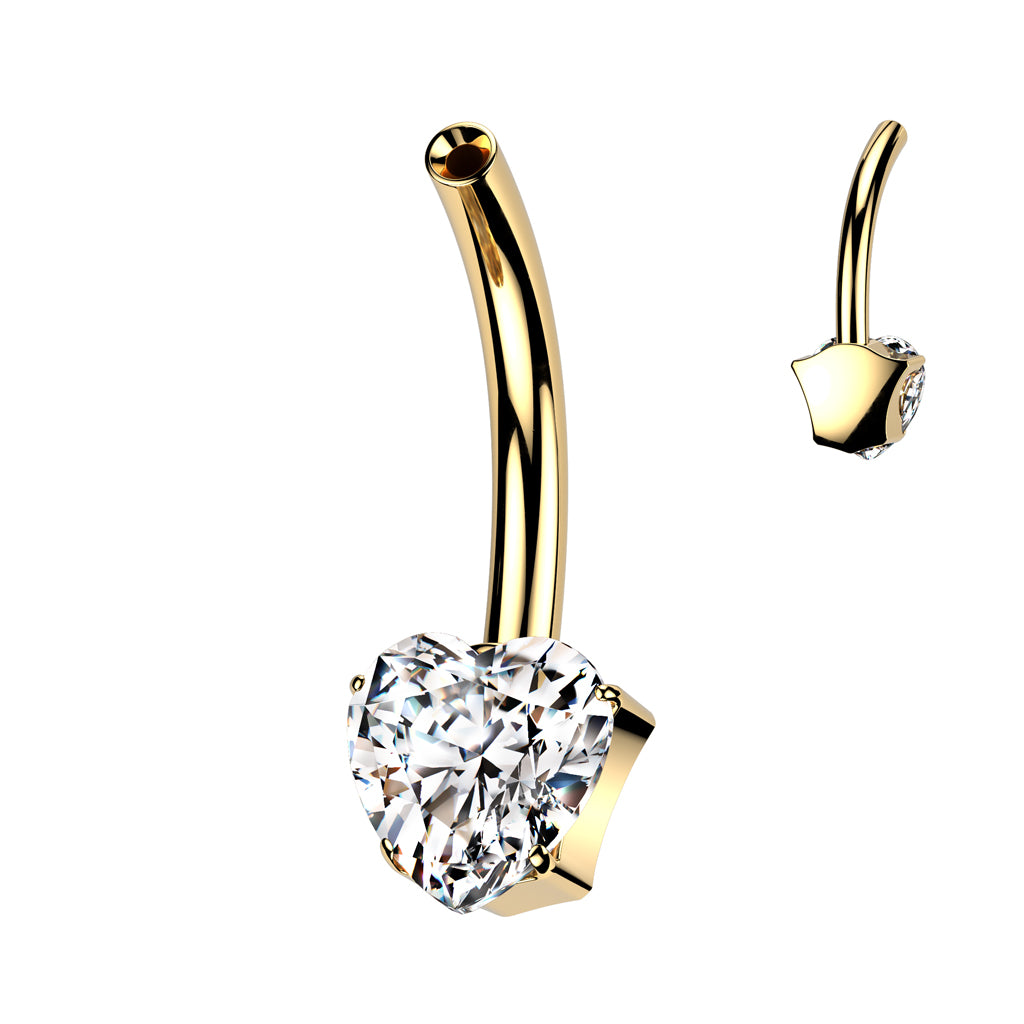 Premium G23 Titanium Threadless Claw Set Crystal Heart Navel Barbell