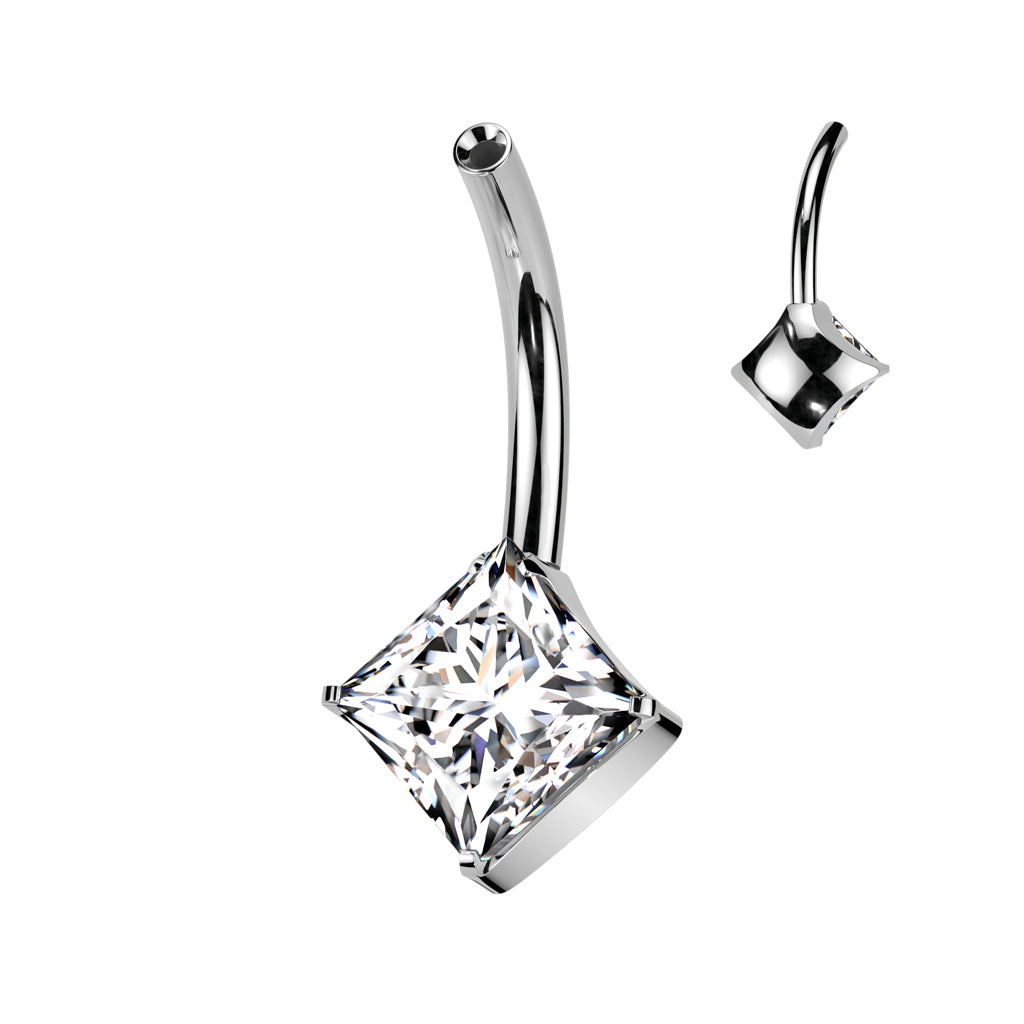 Premium G23 Titanium Threadless Square Claw Set Crystal Floating Navel Barbell