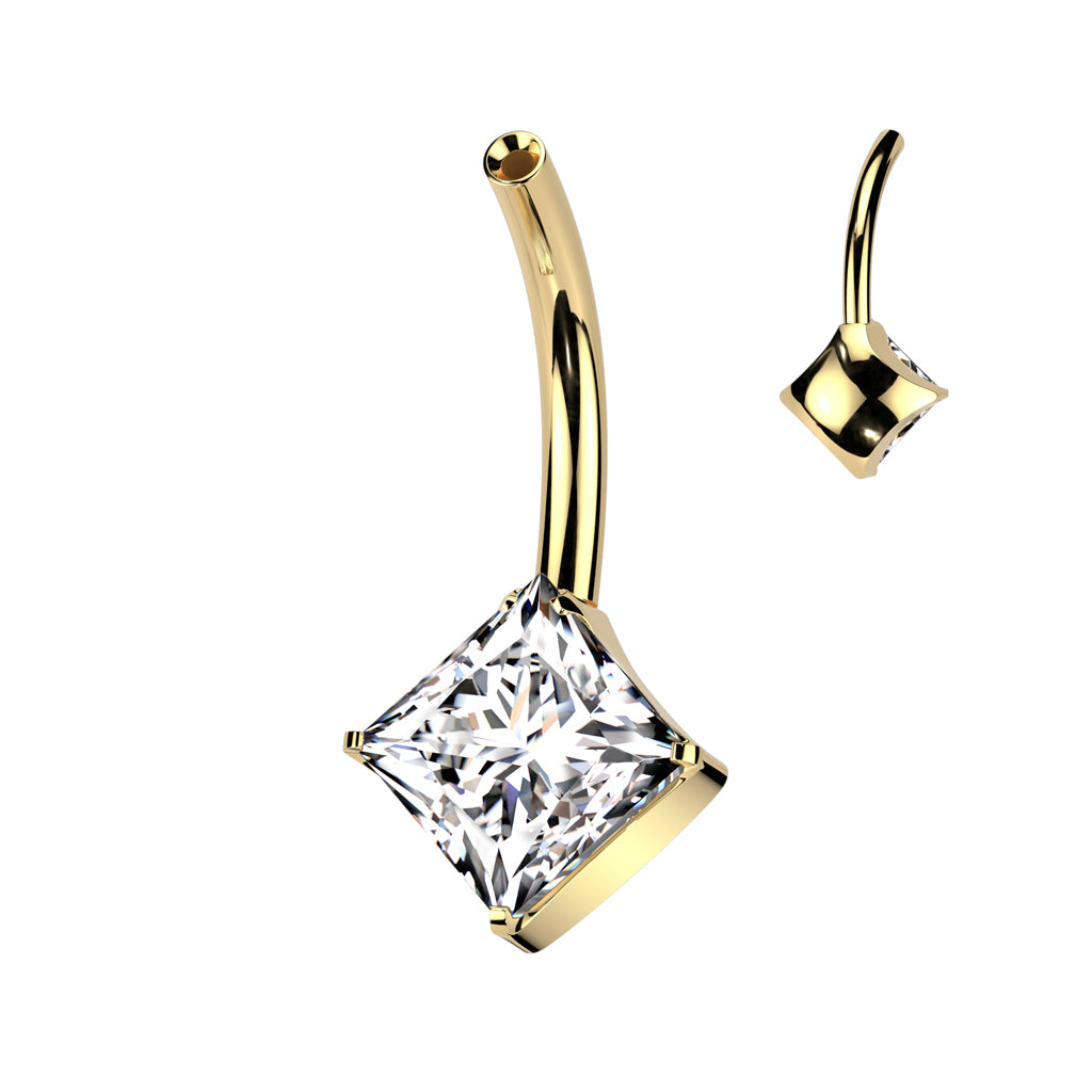 Premium G23 Titanium Threadless Square Claw Set Crystal Floating Navel Barbell