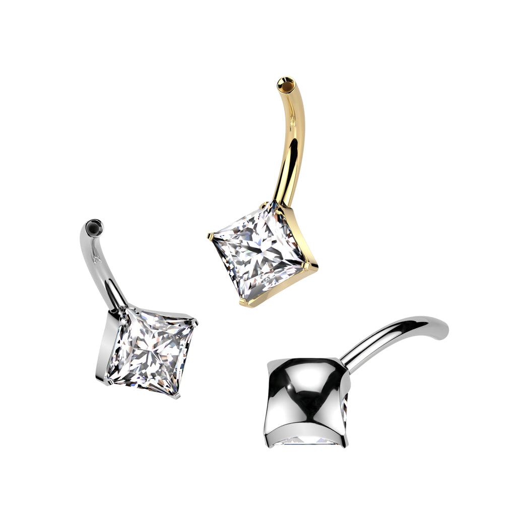 Premium G23 Titanium Threadless Square Claw Set Crystal Floating Navel Barbell