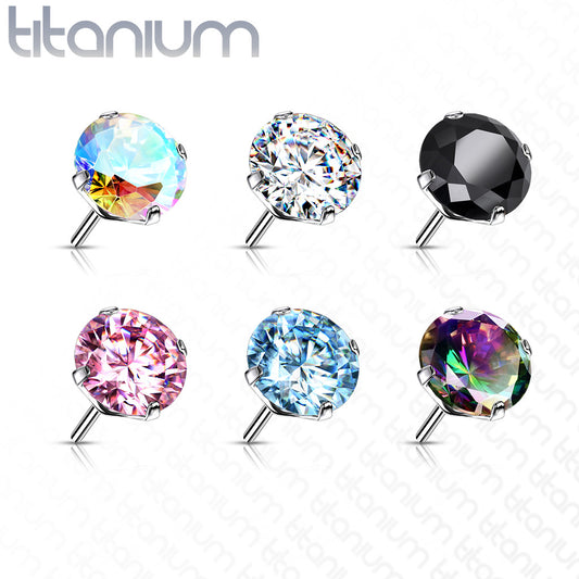 Premium G23 Titanium Round Claw-Set Crystal Stud Luxe Threadless Top