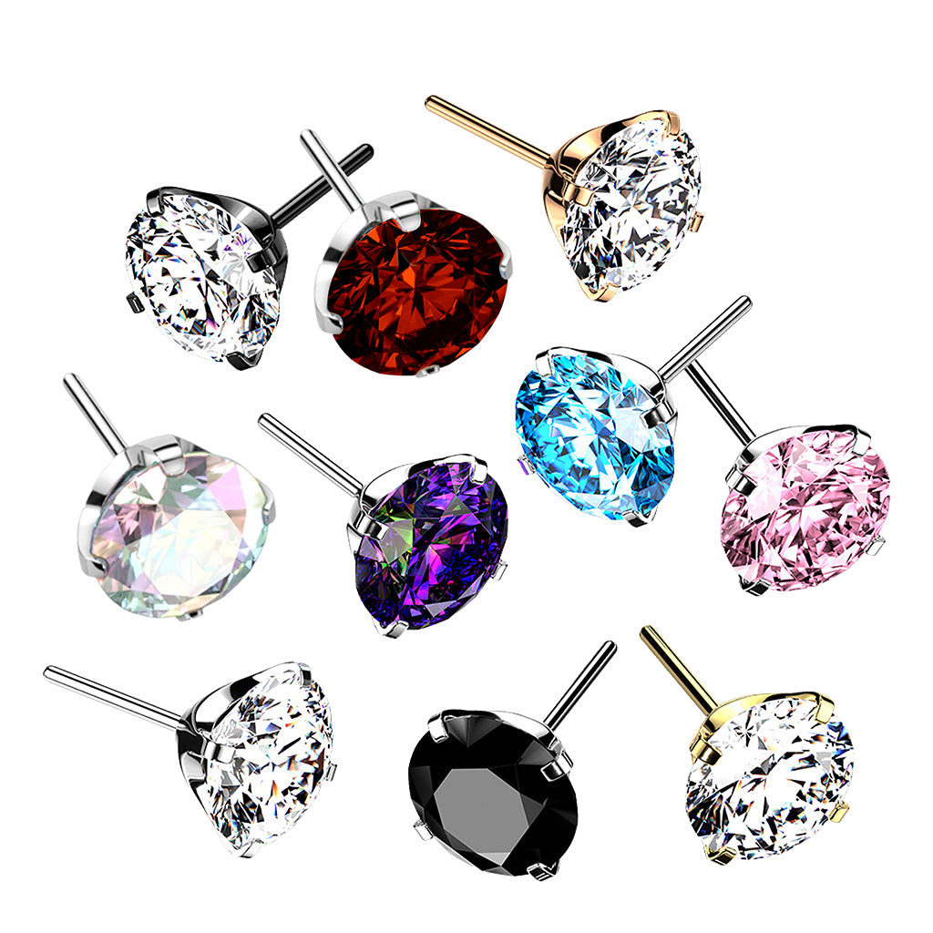 Premium G23 Titanium Round Claw-Set Crystal Stud Luxe Threadless Top