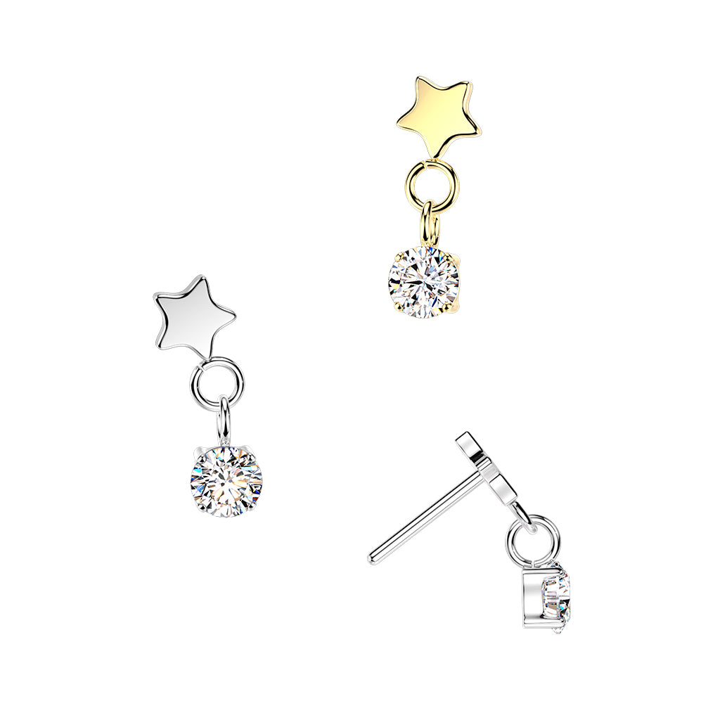 Premium G23 Titanium Star + Claw-Set Round Dangle Threadless Top