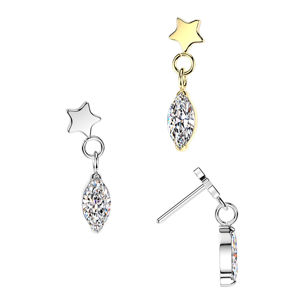 Premium G23 Titanium Star + Marquise Dangle Threadless Top