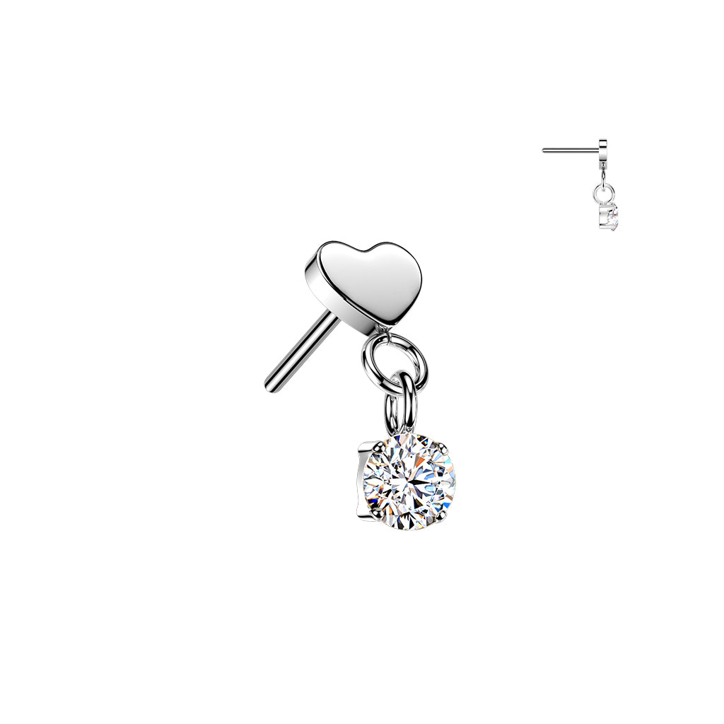 Premium G23 Titanium Heart + Claw-Set Round Dangle Threadless Top