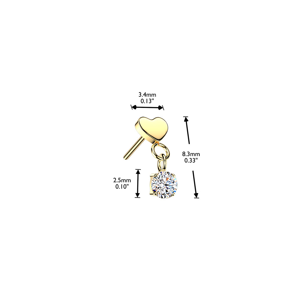 Premium G23 Titanium Heart + Claw-Set Round Dangle Threadless Top