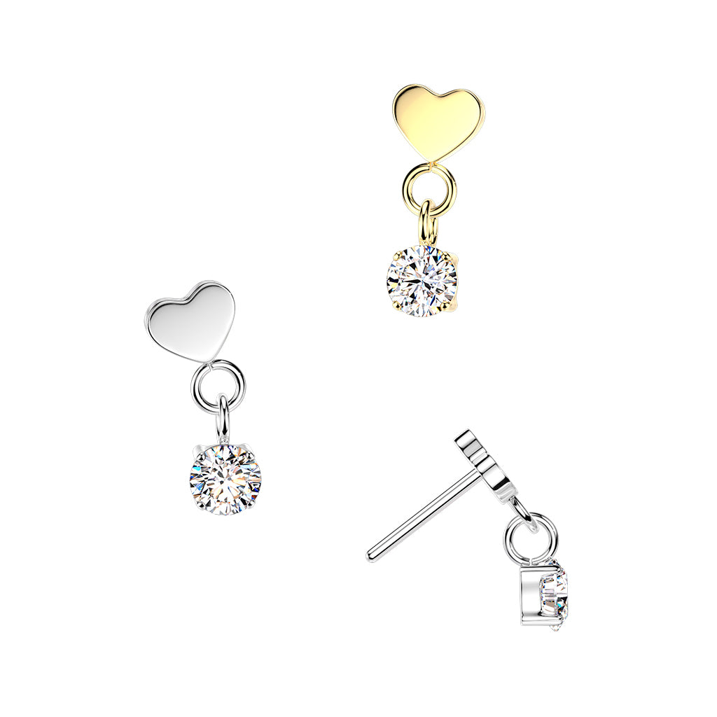Premium G23 Titanium Heart + Claw-Set Round Dangle Threadless Top