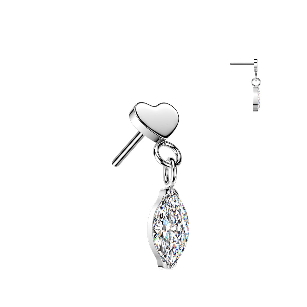 Premium G23 Titanium Heart + Marquise Dangle Threadless Top