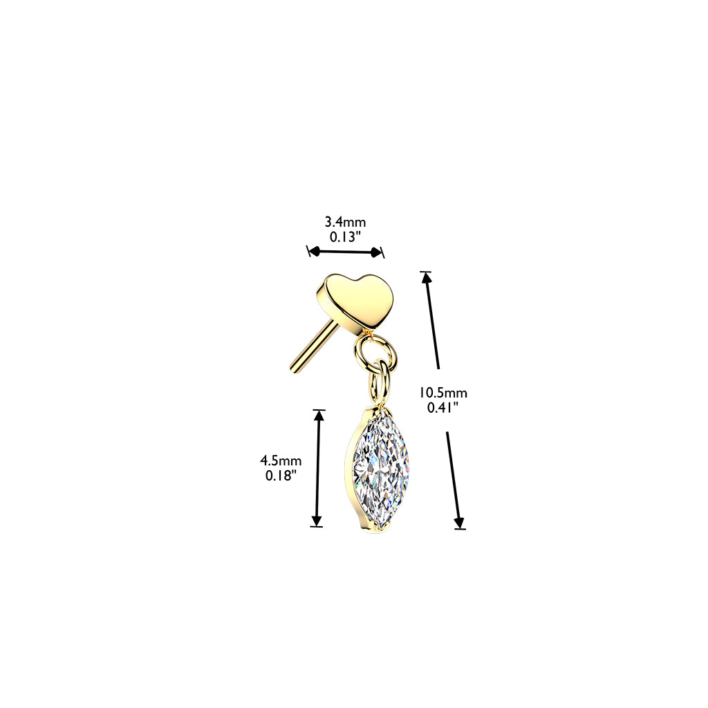 Premium G23 Titanium Heart + Marquise Dangle Threadless Top