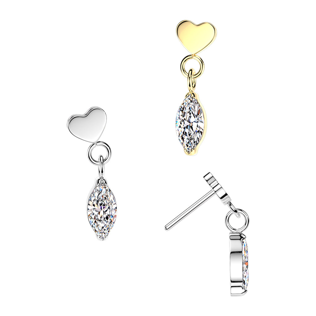 Premium G23 Titanium Heart + Marquise Dangle Threadless Top