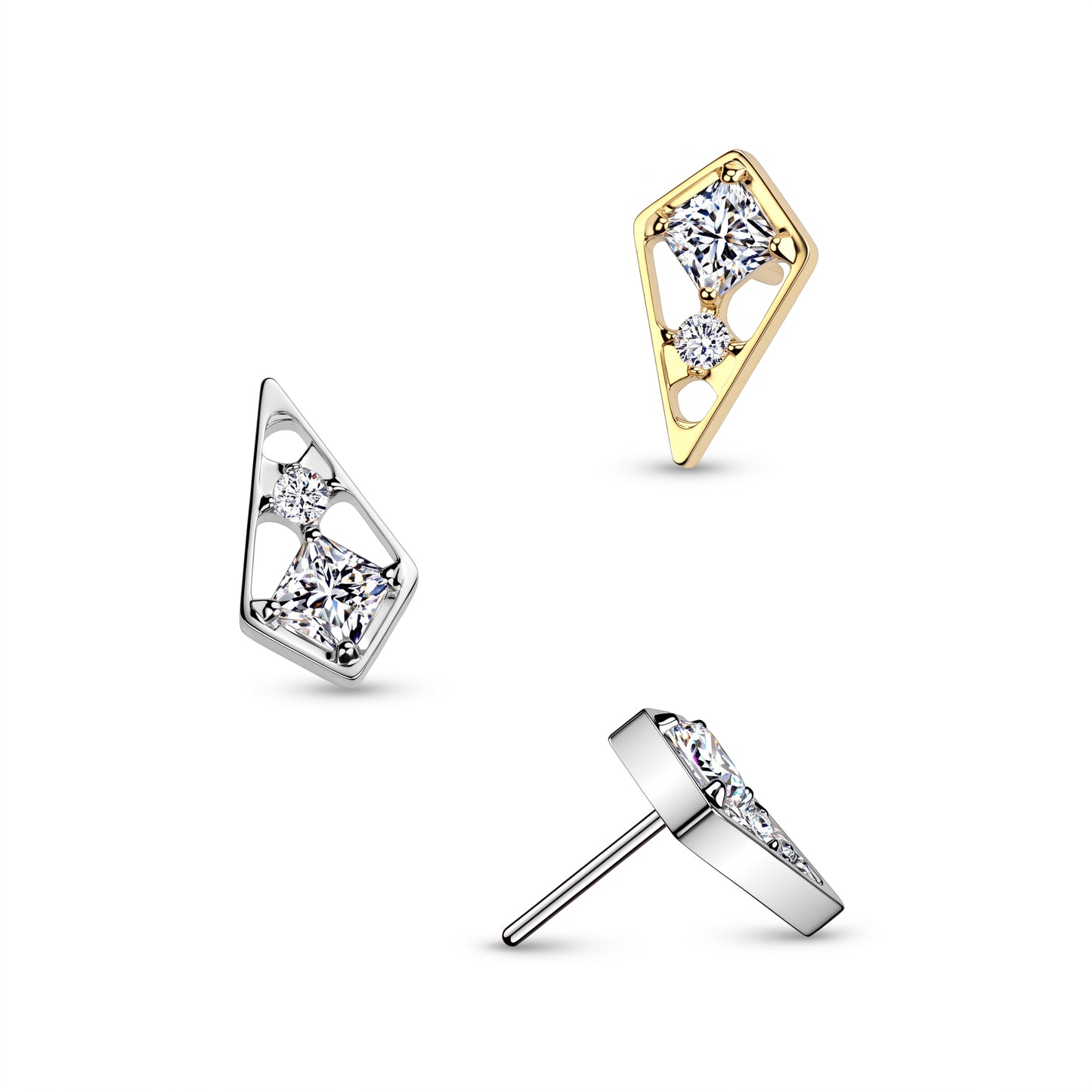 Premium G23 Titanium Geometric Kite Princess & Round Crystal Luxe Threadless Top