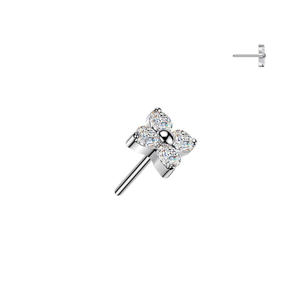 Premium G23 Titanium Claw-Set 4-Petal Crystal Flower Luxe Threadless Top