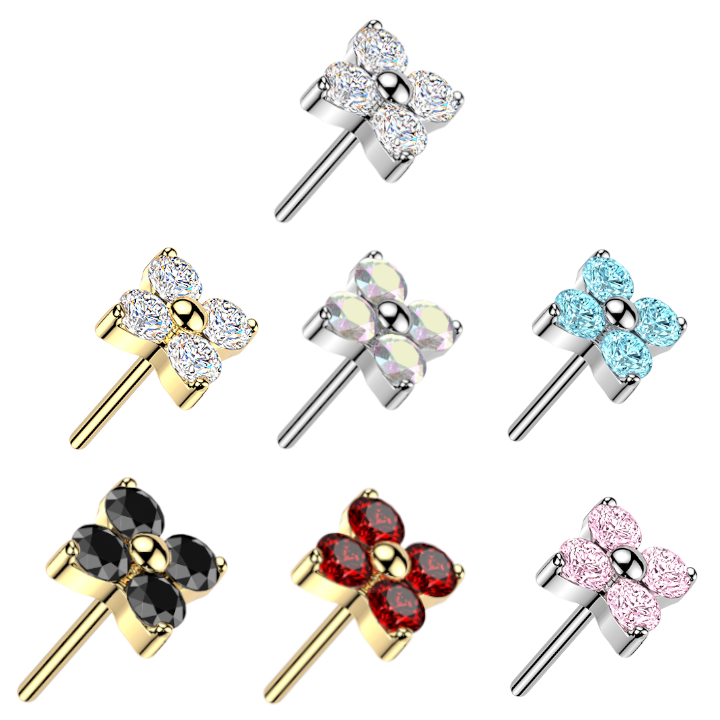 Premium G23 Titanium Claw-Set 4-Petal Crystal Flower Luxe Threadless Top