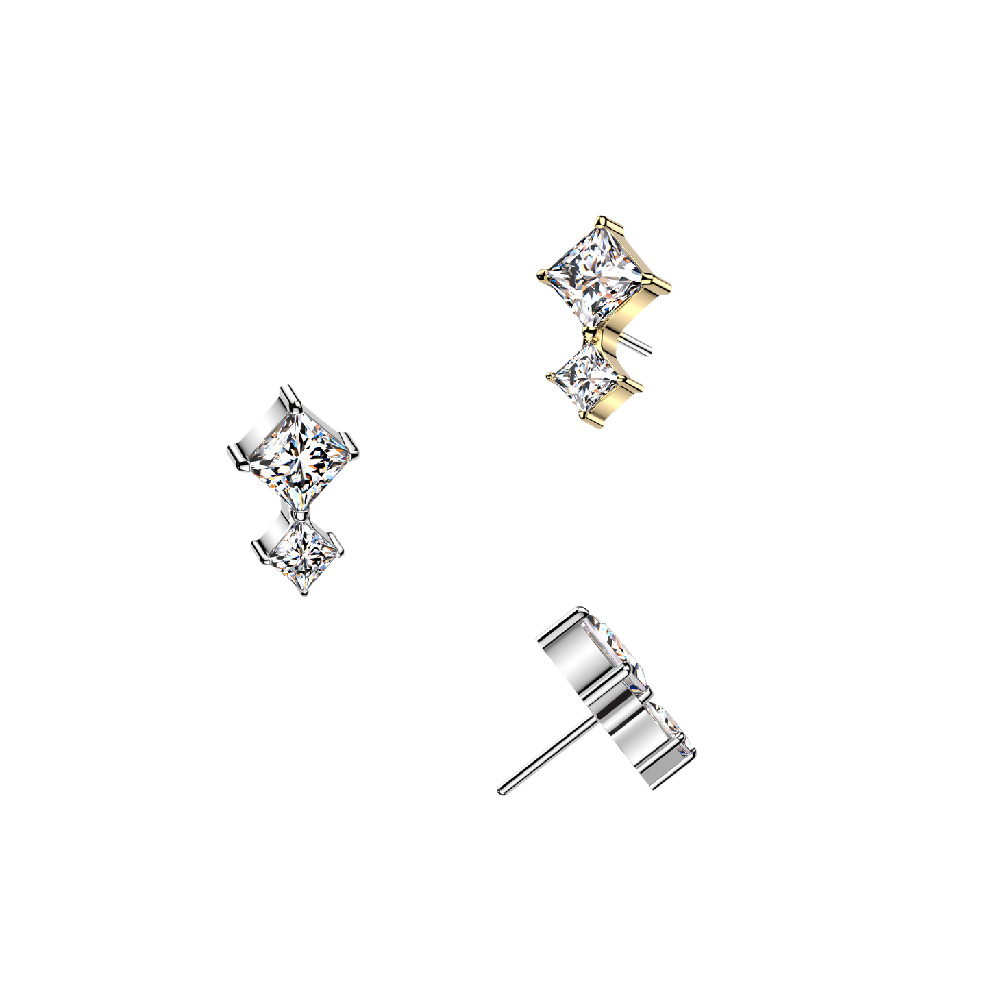 Premium G23 Titanium Luxe Double Square Crystal Threadless Top
