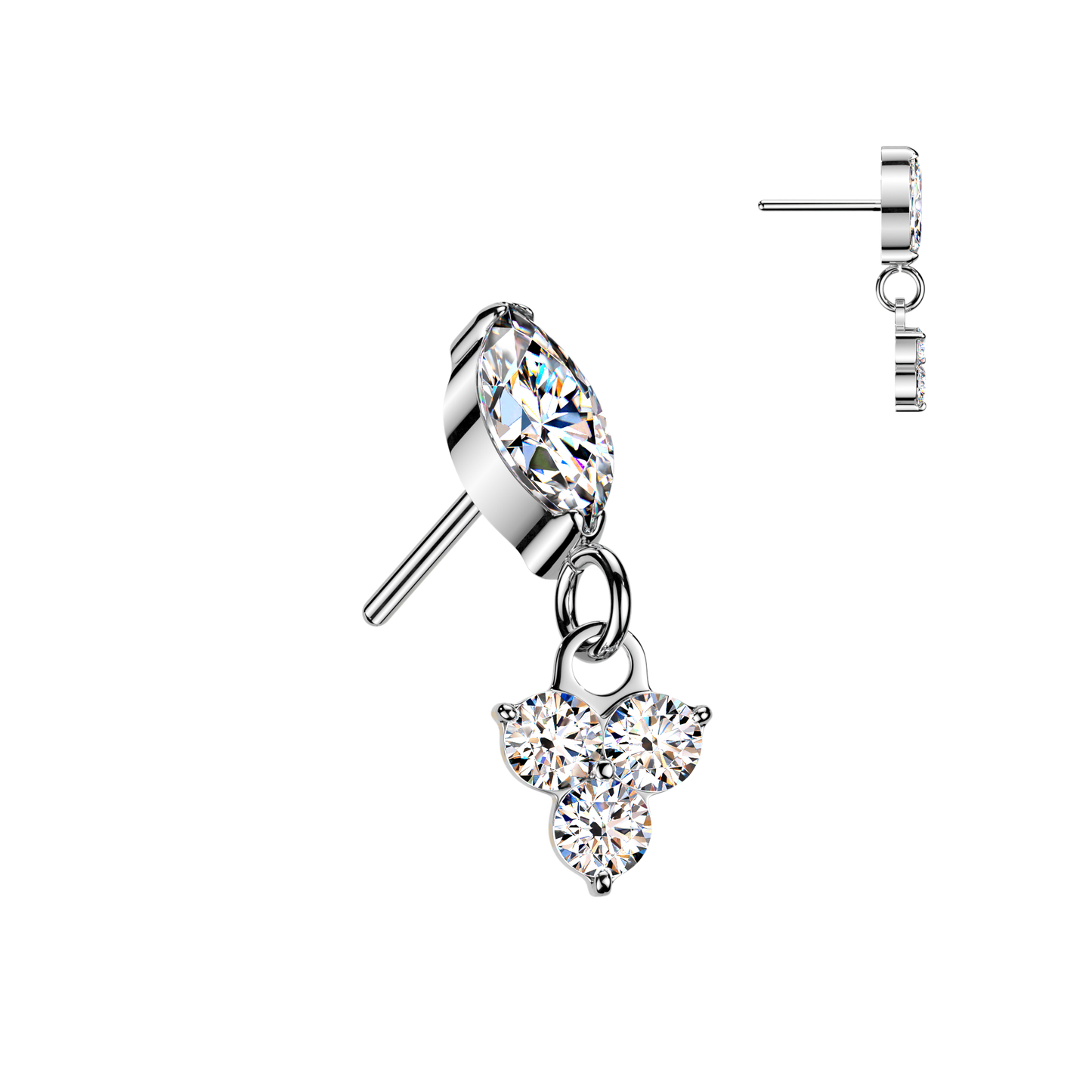 Premium G23 Titanium Marquise + Trinity Cluster Dangle Threadless Top