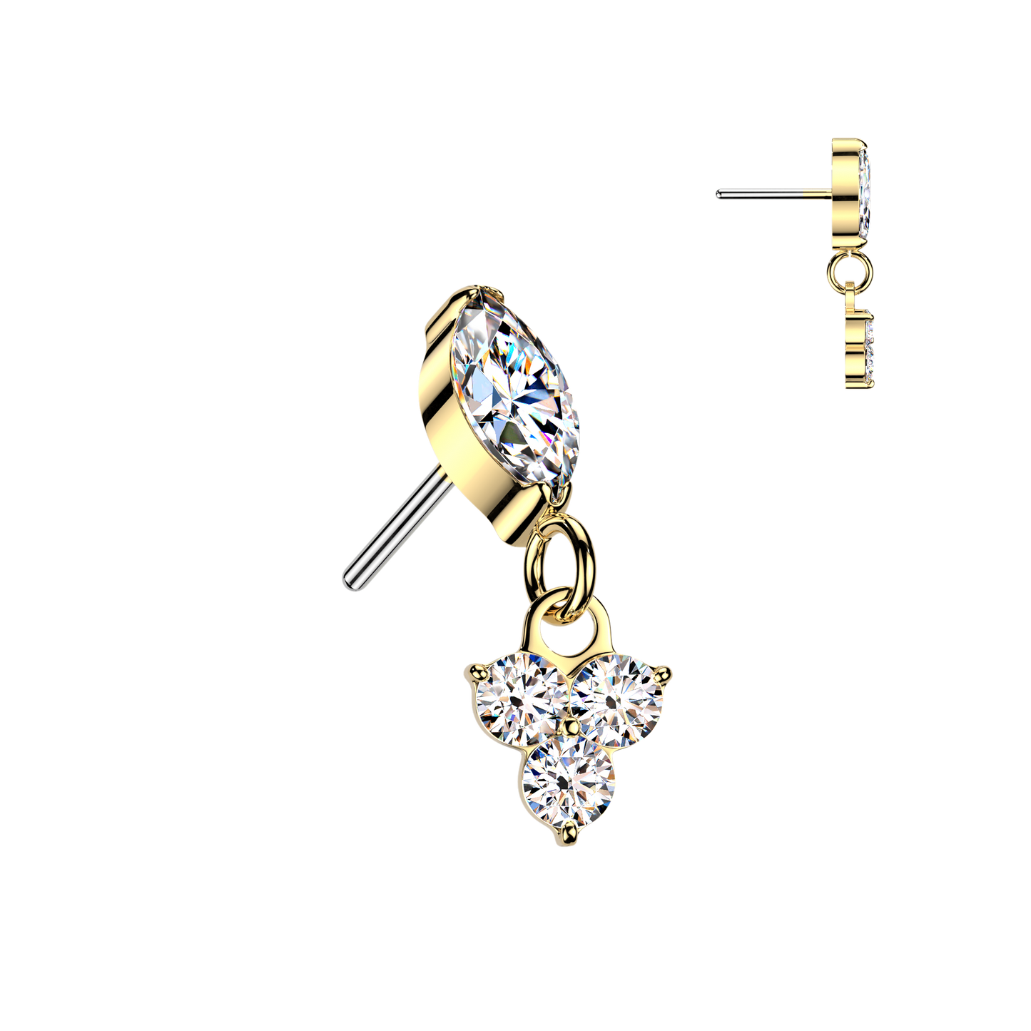 Premium G23 Titanium Marquise + Trinity Cluster Dangle Threadless Top