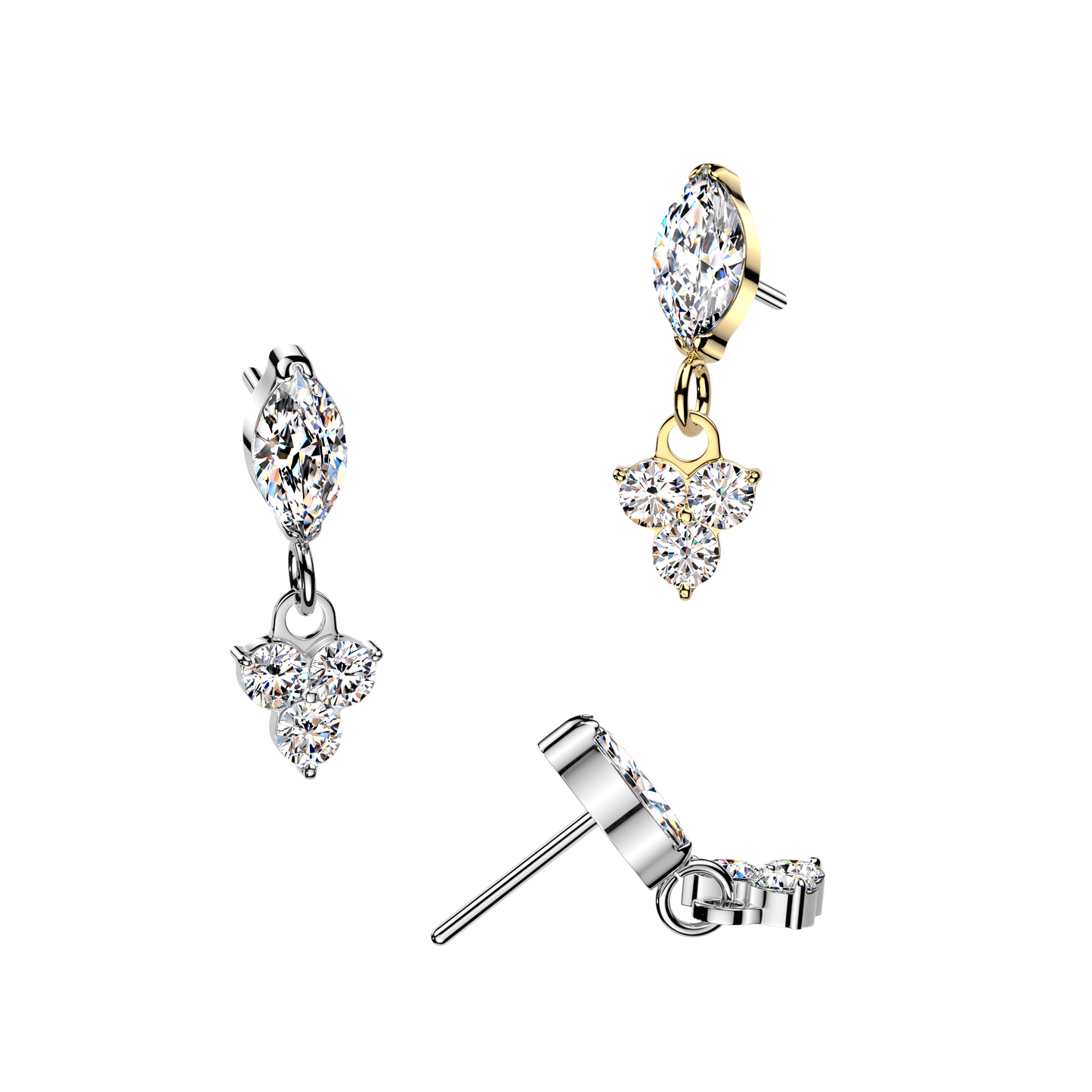 Premium G23 Titanium Marquise + Trinity Cluster Dangle Threadless Top