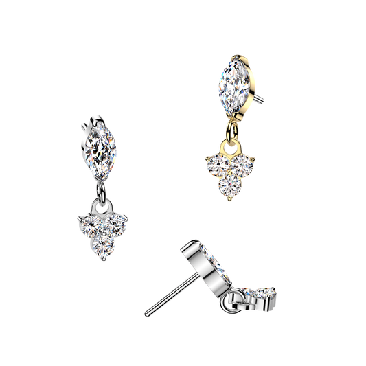 Premium G23 Titanium Marquise + Trinity Cluster Dangle Threadless Top
