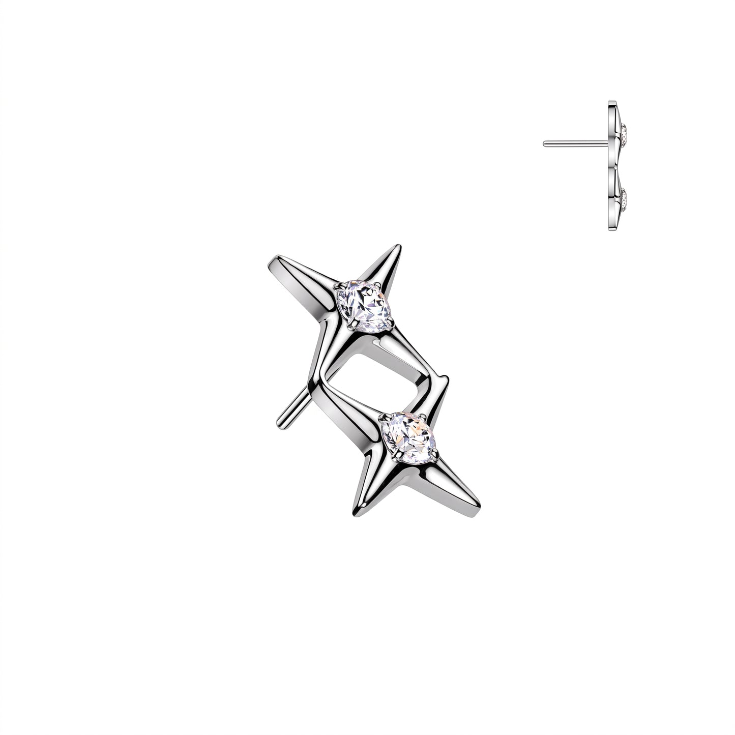 Premium G23 Titanium Double Star Claw-Set Crystal Luxe Threadless Top