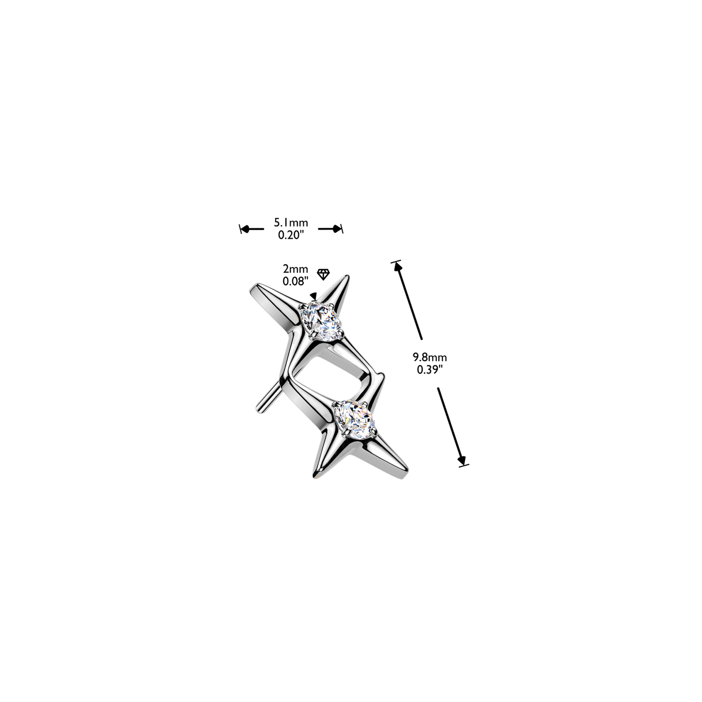 Premium G23 Titanium Luxe Double Star Crystal Threadless Top