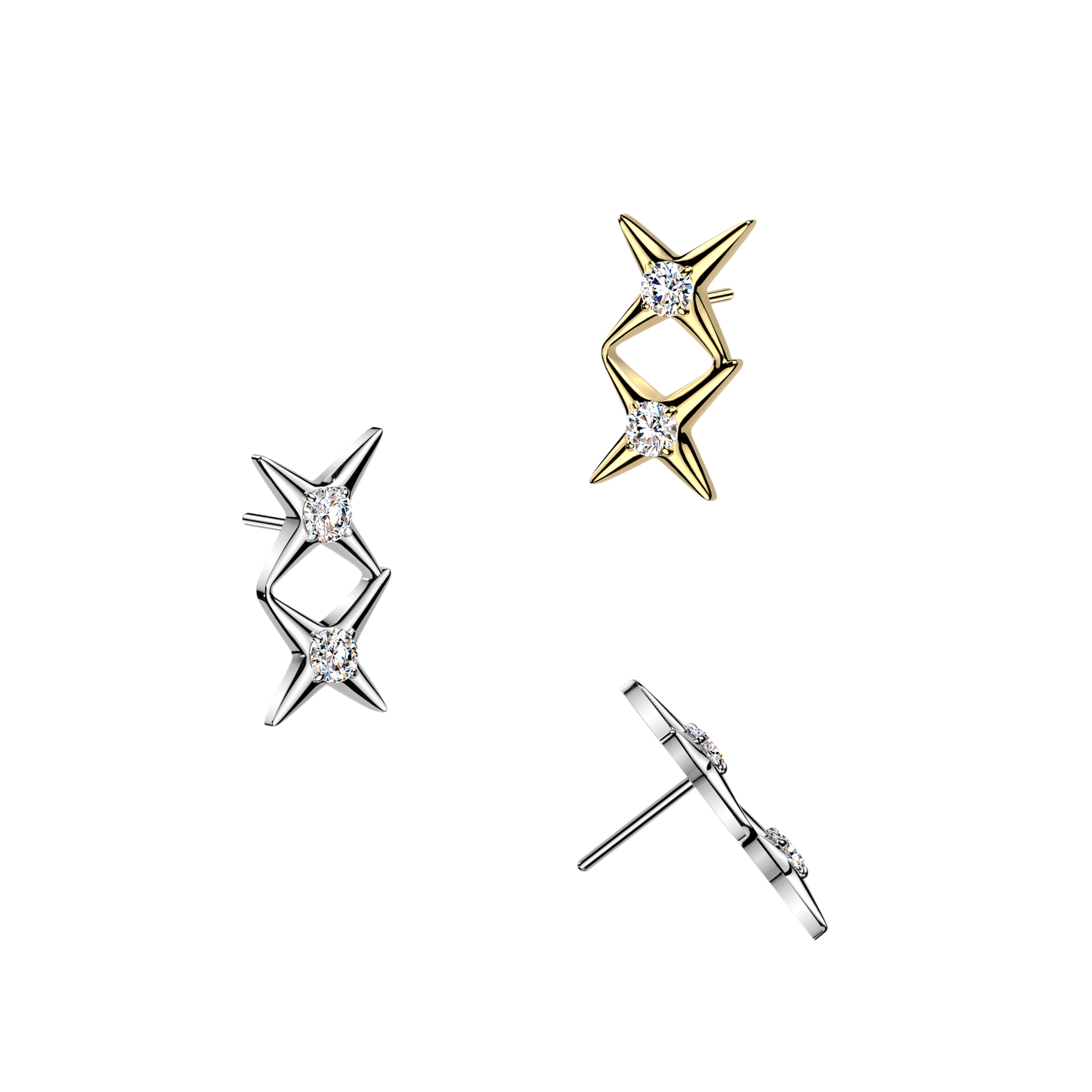 Premium G23 Titanium Luxe Double Star Crystal Threadless Top