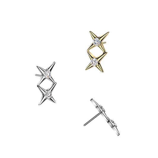 Premium G23 Titanium Luxe Double Star Crystal Threadless Top