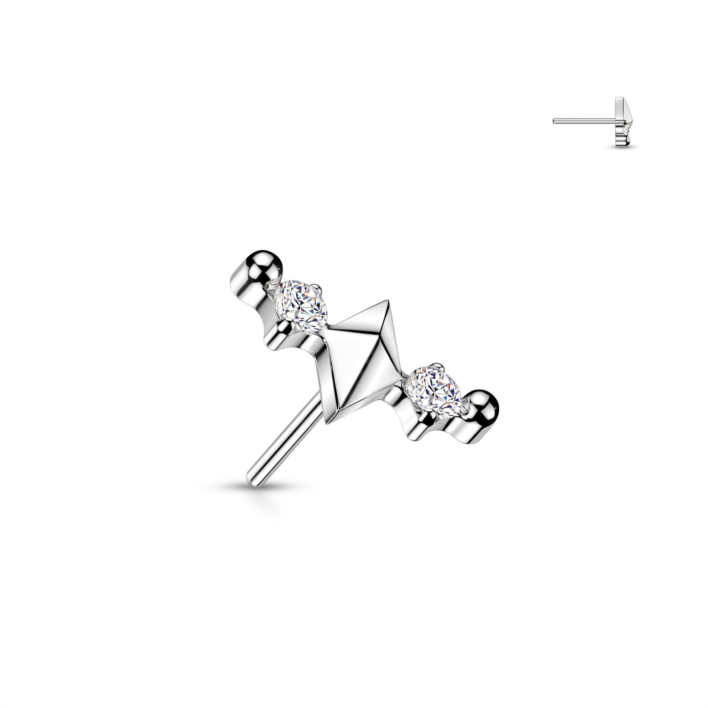 Premium G23 Titanium Pyramid & Claw-Set Double Crystal Curve Luxe Threadless Top
