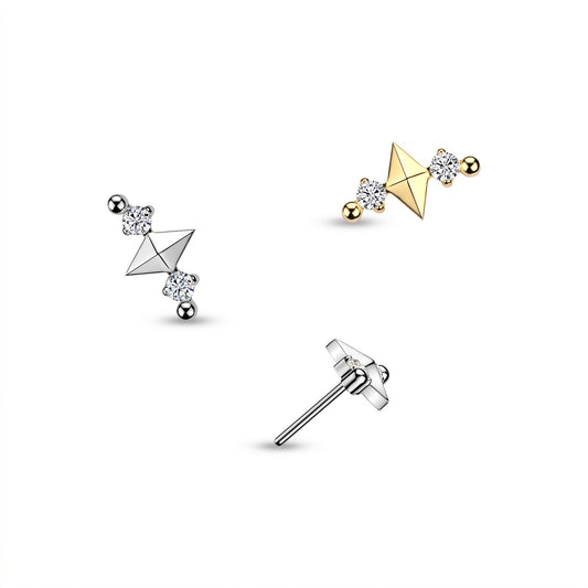 Premium G23 Titanium Pyramid & Claw-Set Double Crystal Curve Luxe Threadless Top