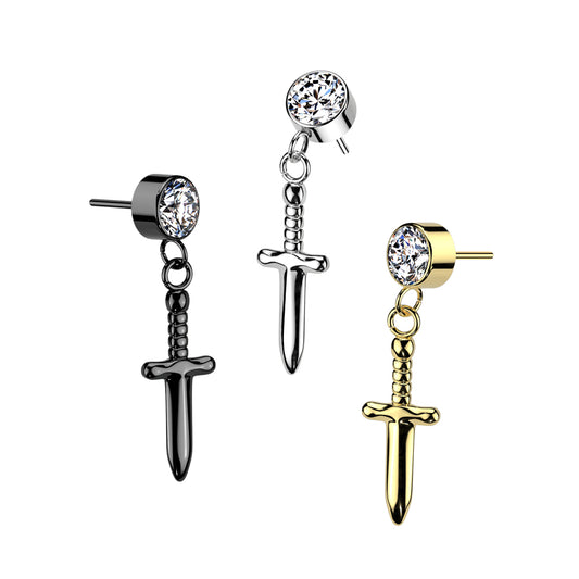 Premium G23 Titanium Crystal Dagger Luxe Threadless Top