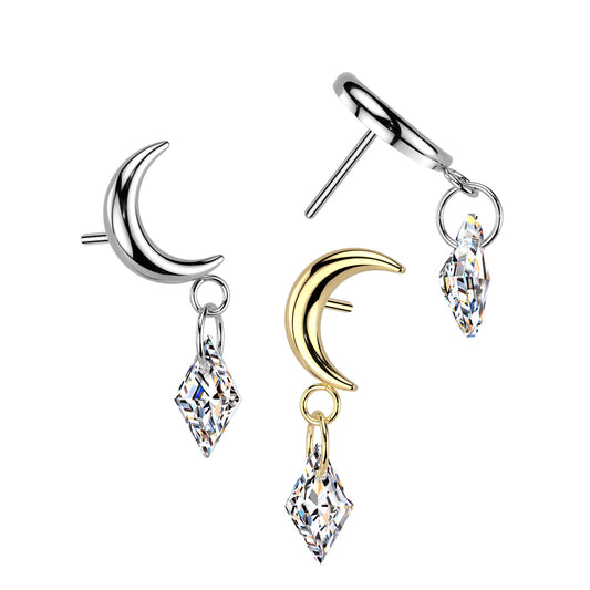 PREMIUM Titanium Crystal Moon Dangle Luxe Threadless Top